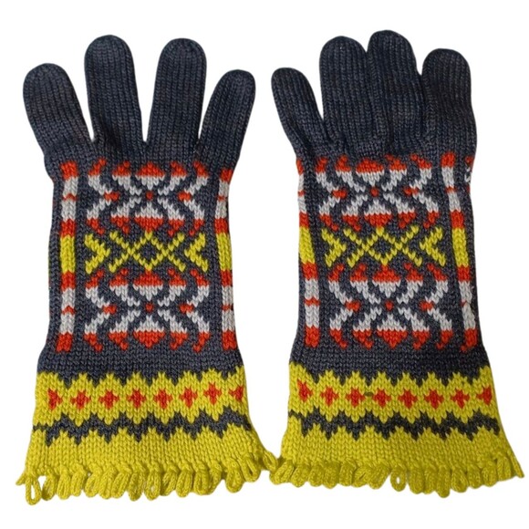 ECHO Matching Knit Scarf and Gloves Set - Yellow Green Black - Scarf = 72" x 8" - Picture 3 of 8